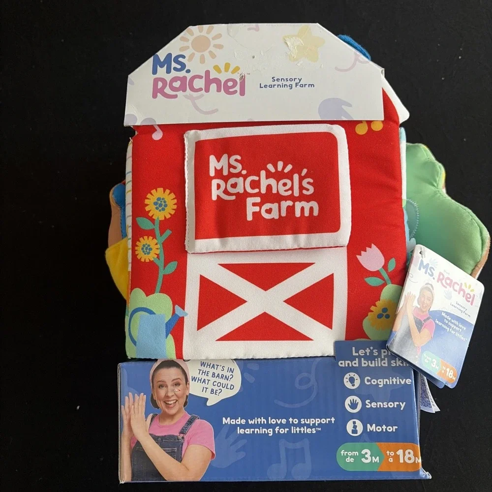 Ms Rachel Sensory Learning Farm Foldable Soft Baby Book With‎ Push Cow Plush Toy